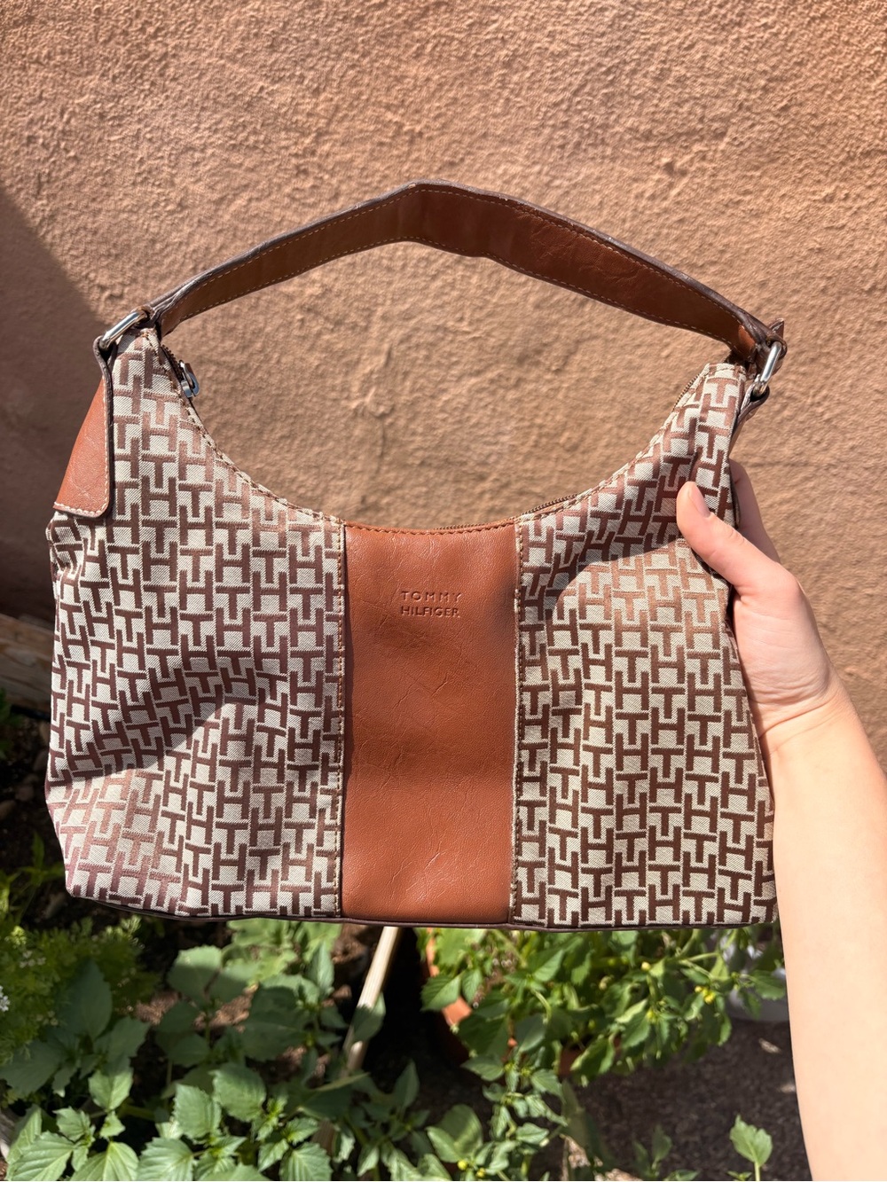 Tommy Hilfiger Brown Logo-Print Shoulder Bag